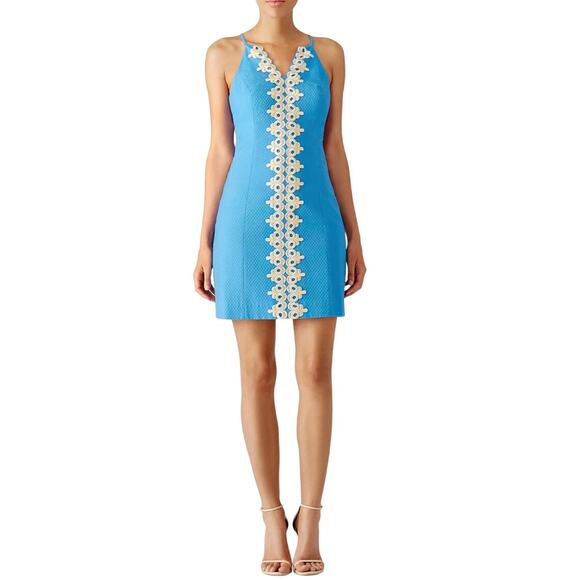 Lilly Pulitzer Dresses & Skirts - LILLY PULITZER Pearl Lapis Blue Gold Lace Pique Sheath Dress-Size 2